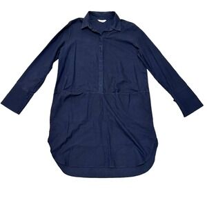 Stories Navy Blue Cotton Long Sleeve Button Front Tunic‎ Shirt Dress Size 8